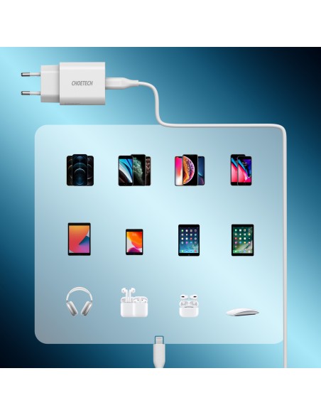 USB Type C 20W PowerDelivery 3A sieninis įkroviklis + MFI USB Type Clightning kabelis 1,2m baltas USB Type C 20W PowerDelivery 3A sieninis įkroviklis + MFI USB Type Clightning kabelis 1,2m baltas