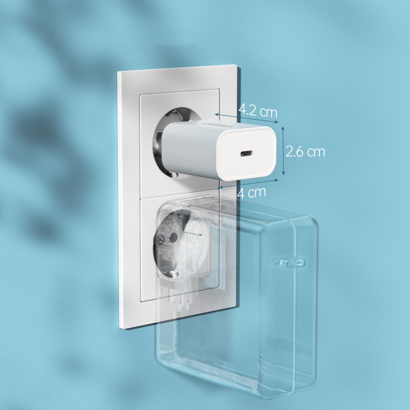 USB Type C 20W PowerDelivery 3A sieninis įkroviklis + MFI USB Type Clightning kabelis 1,2m baltas