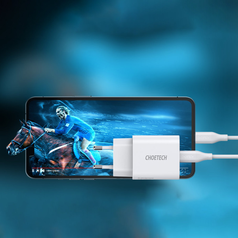 USB Type C 20W PowerDelivery 3A sieninis įkroviklis + MFI USB Type Clightning kabelis 1,2m baltas