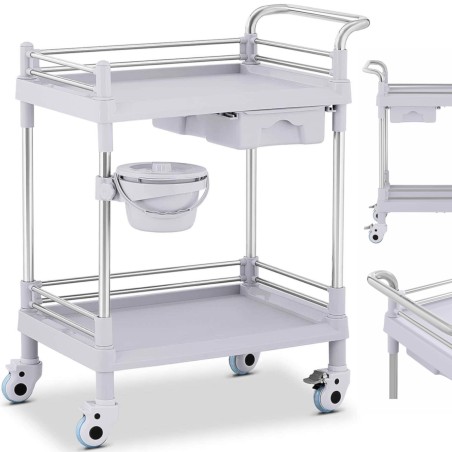 Kosmetinių procedūrų laboratorinis vežimėlis 2 lentynos 1 stalčius 71 x 64 x 91 cm 20 kg