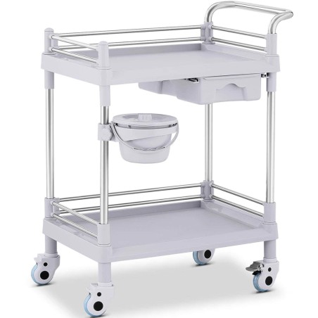 Kosmetinių procedūrų laboratorinis vežimėlis 2 lentynos 1 stalčius 71 x 64 x 91 cm 20 kg