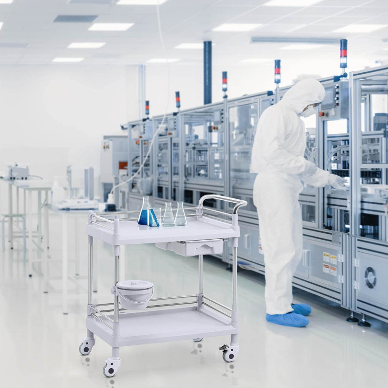 Kosmetinių procedūrų laboratorinis vežimėlis 2 lentynos 1 stalčius 71 x 64 x 91 cm 20 kg