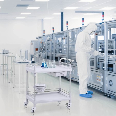 Kosmetinių procedūrų laboratorinis vežimėlis 2 lentynos 1 stalčius 71 x 64 x 91 cm 20 kg