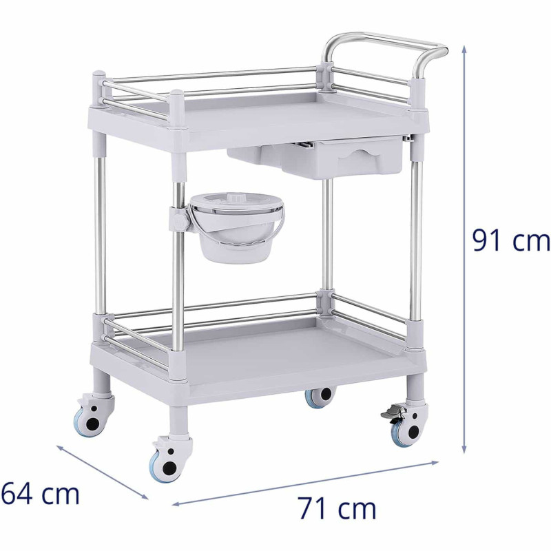 Kosmetinių procedūrų laboratorinis vežimėlis 2 lentynos 1 stalčius 71 x 64 x 91 cm 20 kg