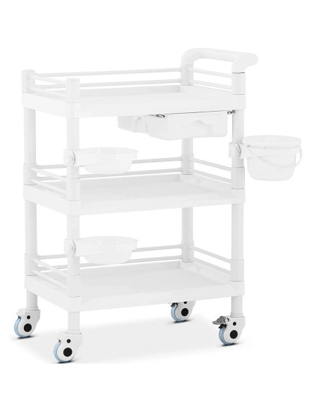 Kosmetikos procedūrų laboratorinis vežimėlis 3 lentynos 1 stalčius 3 konteineriai 71 x 46 x 99 cm 30 kg Kosmetikos procedūrų laboratorinis vežimėlis 3 lentynos 1 stalčius 3 konteineriai 71 x 46 x 99 cm 30 kg