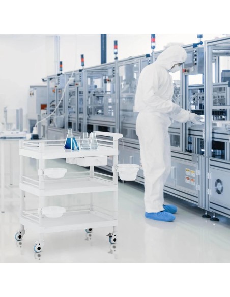 Kosmetikos procedūrų laboratorinis vežimėlis 3 lentynos 1 stalčius 3 konteineriai 71 x 46 x 99 cm 30 kg Kosmetikos procedūrų laboratorinis vežimėlis 3 lentynos 1 stalčius 3 konteineriai 71 x 46 x 99 cm 30 kg