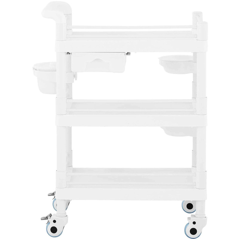 Kosmetikos procedūrų laboratorinis vežimėlis 3 lentynos 1 stalčius 3 konteineriai 71 x 46 x 99 cm 30 kg
