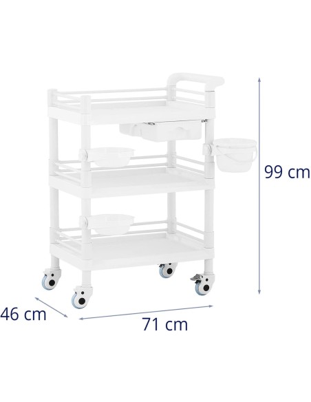 Kosmetikos procedūrų laboratorinis vežimėlis 3 lentynos 1 stalčius 3 konteineriai 71 x 46 x 99 cm 30 kg Kosmetikos procedūrų laboratorinis vežimėlis 3 lentynos 1 stalčius 3 konteineriai 71 x 46 x 99 cm 30 kg
