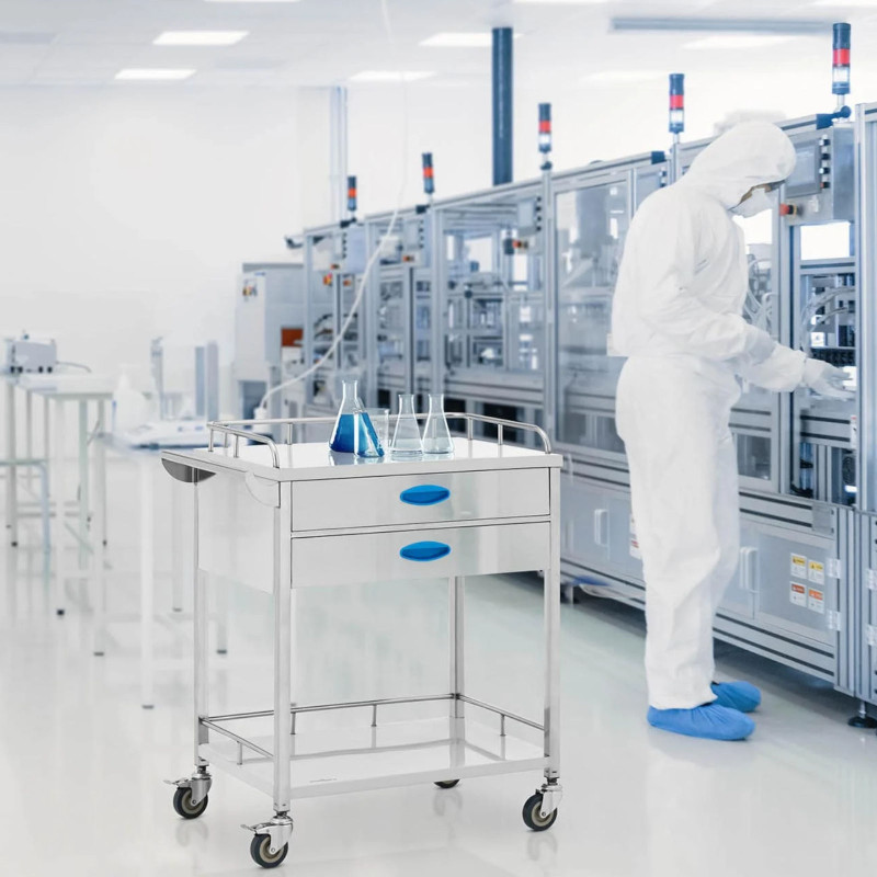 Kosmetinio gydymo laboratorinis vežimėlis STEEL 2 lentynos 2 stalčiai 70 x 43 x 87 cm 40 kg