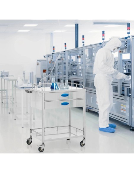 Kosmetinio gydymo laboratorinis vežimėlis STEEL 2 lentynos 2 stalčiai 70 x 43 x 87 cm 40 kg