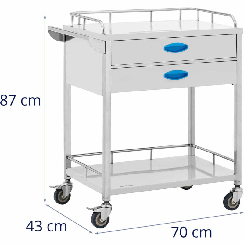 Kosmetinio gydymo laboratorinis vežimėlis STEEL 2 lentynos 2 stalčiai 70 x 43 x 87 cm 40 kg