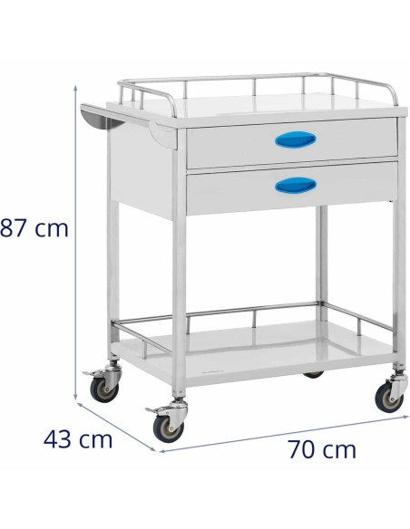 Kosmetinio gydymo laboratorinis vežimėlis STEEL 2 lentynos 2 stalčiai 70 x 43 x 87 cm 40 kg