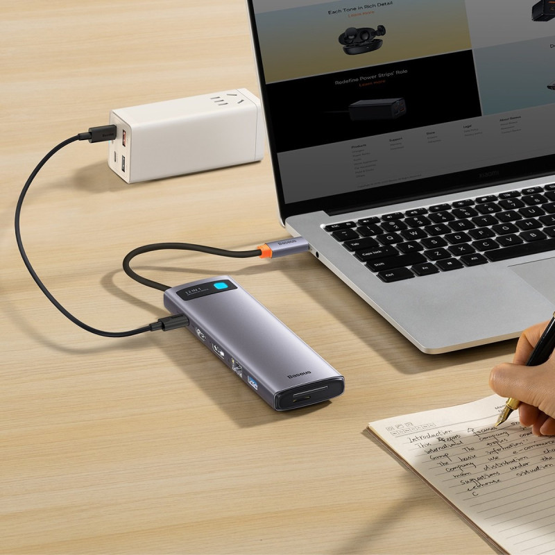 Daugiafunkcis HUB 12in1 USB-C HDMI DP USB-C mini lizdas 3,5 mm RJ45 SD