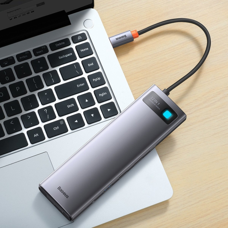 Daugiafunkcis HUB 12in1 USB-C HDMI DP USB-C mini lizdas 3,5 mm RJ45 SD