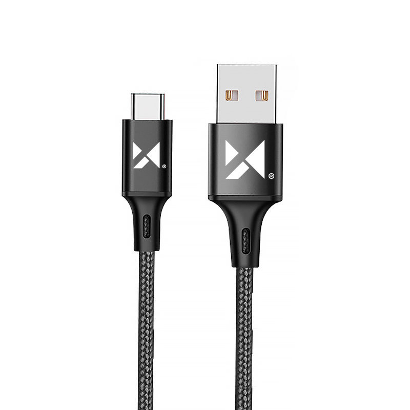 Tvirtas pintas kabelis USB USB-C 2.4A 1m juodas