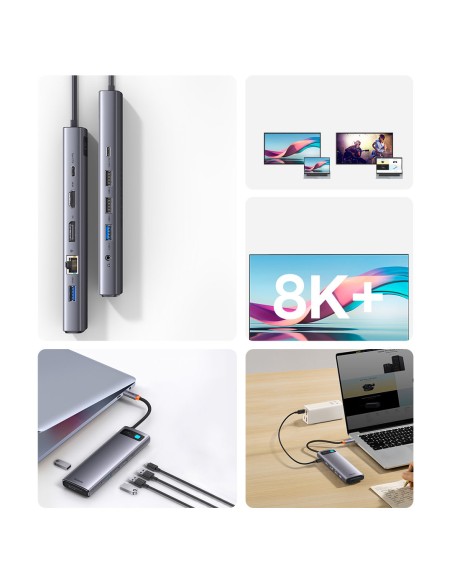 Daugiafunkcis HUB 12in1 USB-C HDMI DP USB-C mini lizdas 3,5 mm RJ45 SD Daugiafunkcis HUB 12in1 USB-C HDMI DP USB-C mini lizdas 3,5 mm RJ45 SD