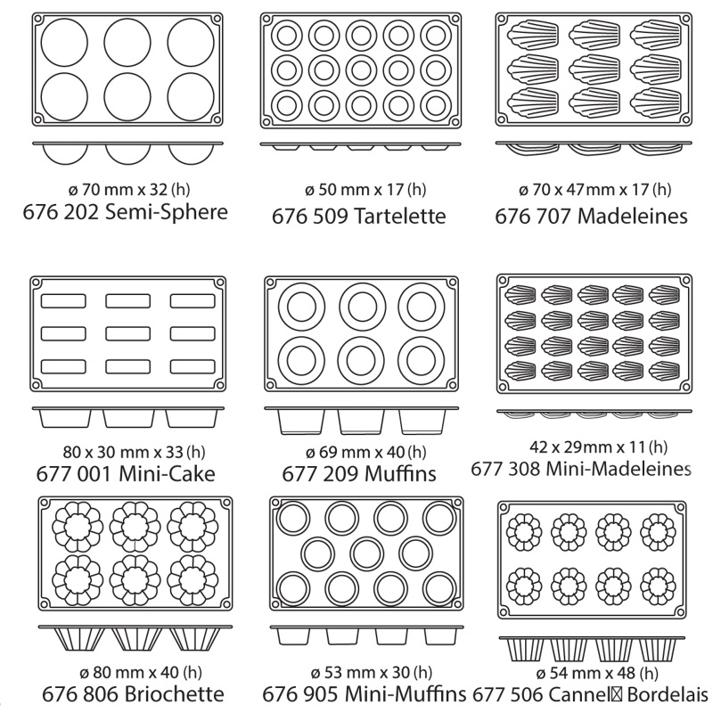 Nelipnios silikoninės formos kepimui iki 260C TORTALETTE 176x300mm GN1/3 - Hendi 676509