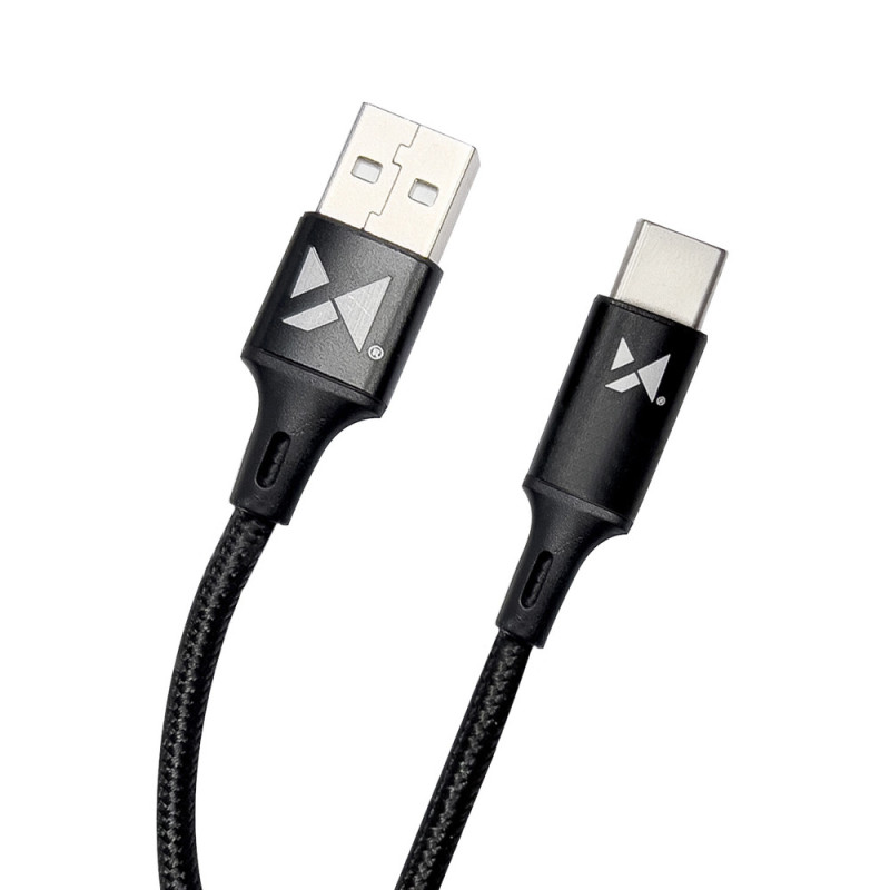 Tvirtas pintas kabelis USB USB-C 2.4A 1m juodas