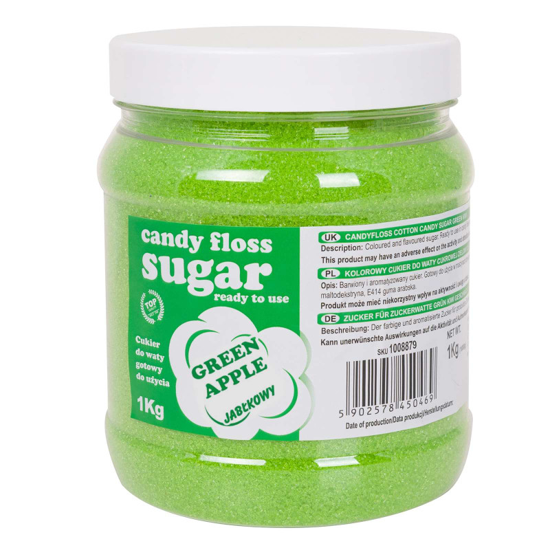 Spalvotas cukraus vatos žalio obuolio skonio 1kg