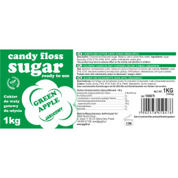 Spalvotas cukraus vatos žalio obuolio skonio 1kg