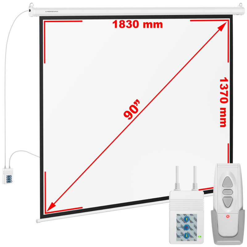 Projekcinis ekranas elektrinis sieninis lubos matinis baltas 90'' 189x143 cm 4:3