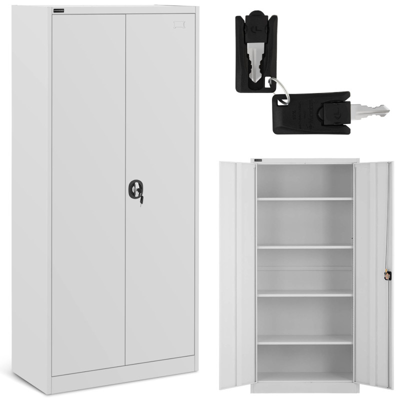 Metalinė biuro spintelė dokumentams, segtuvams, 4 lentynos, aukštis 195 cm, PILKA