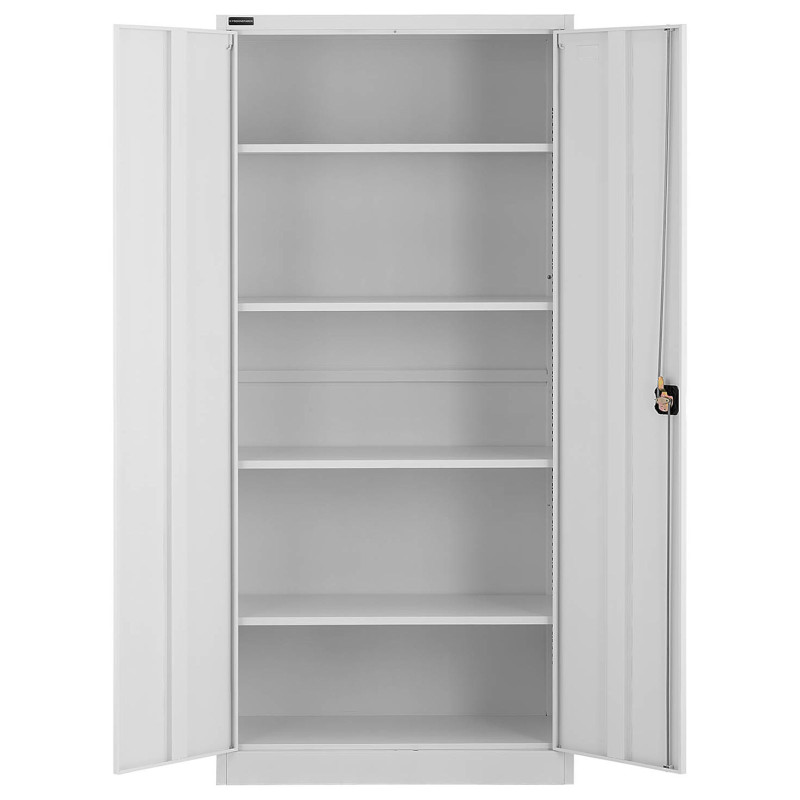 Metalinė biuro spintelė dokumentams, segtuvams, 4 lentynos, aukštis 195 cm, PILKA