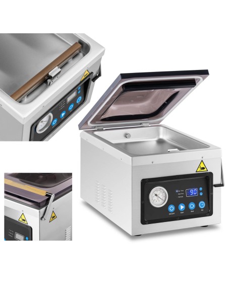 Kamerinė vakuuminio pakavimo mašina maistui plotis 26 cm 77 l/min 1 baras 1000 W Kamerinė vakuuminio pakavimo mašina maistui plotis 26 cm 77 l/min 1 baras 1000 W