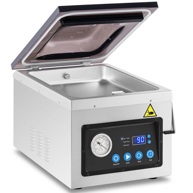 Kamerinė vakuuminio pakavimo mašina maistui plotis 26 cm 77 l/min 1 baras 1000 W