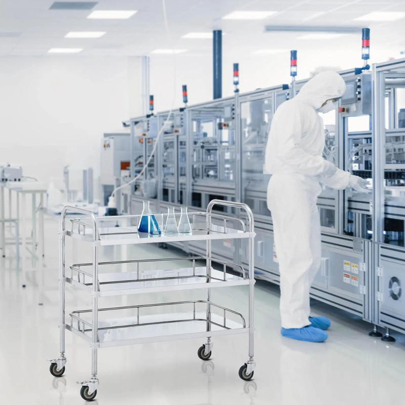 Kosmetinio gydymo laboratorinis vežimėlis iš plieno 3 lentynos 71 x 43 x 86 cm 30 kg