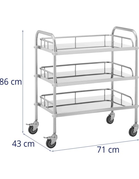 Kosmetinio gydymo laboratorinis vežimėlis iš plieno 3 lentynos 71 x 43 x 86 cm 30 kg Kosmetinio gydymo laboratorinis vežimėlis iš plieno 3 lentynos 71 x 43 x 86 cm 30 kg
