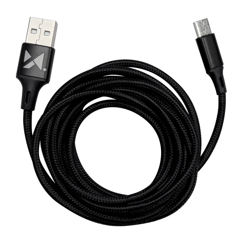 Tvirtas pintas kabelis USB USB-C 2.4A 1m juodas