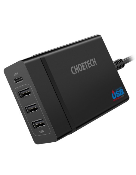 Sieninis įkroviklis 3xUSB 1xUSB Type C 60W Power Delivery juodas