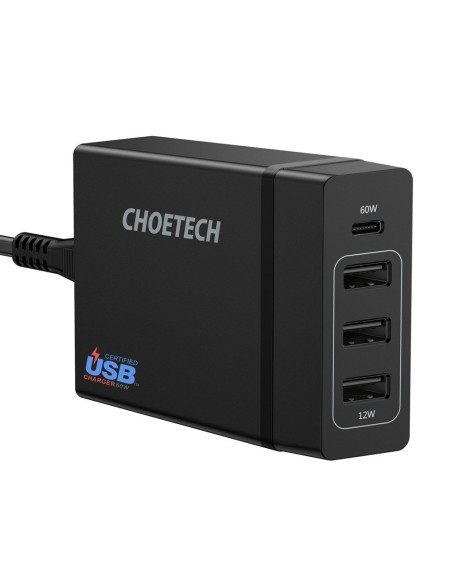 Sieninis įkroviklis 3xUSB 1xUSB Type C 60W Power Delivery juodas