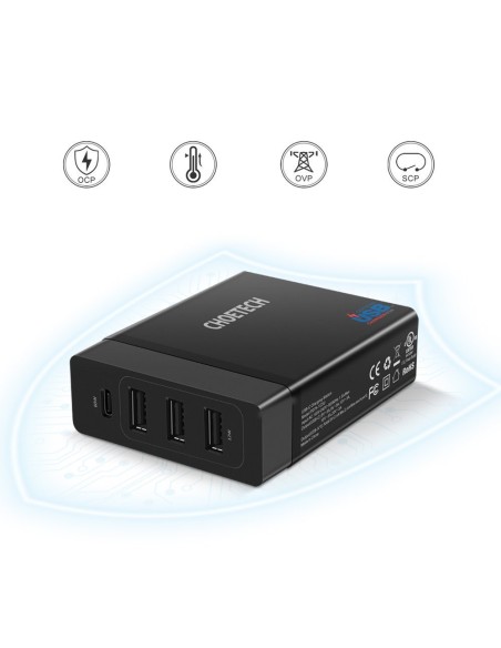 Sieninis įkroviklis 3xUSB 1xUSB Type C 60W Power Delivery juodas