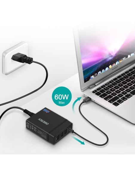 Sieninis įkroviklis 3xUSB 1xUSB Type C 60W Power Delivery juodas