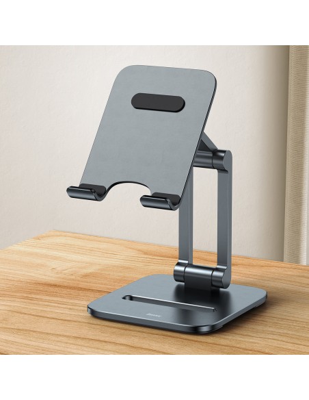 Metalinis stovas išmaniajam telefonui Desktop Biaxial Sulankstomas iki 7 colių pilkos spalvos Metalinis stovas išmaniajam telefonui Desktop Biaxial Sulankstomas iki 7 colių pilkos spalvos