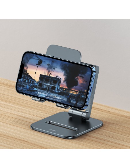 Metalinis stovas išmaniajam telefonui Desktop Biaxial Sulankstomas iki 7 colių pilkos spalvos Metalinis stovas išmaniajam telefonui Desktop Biaxial Sulankstomas iki 7 colių pilkos spalvos