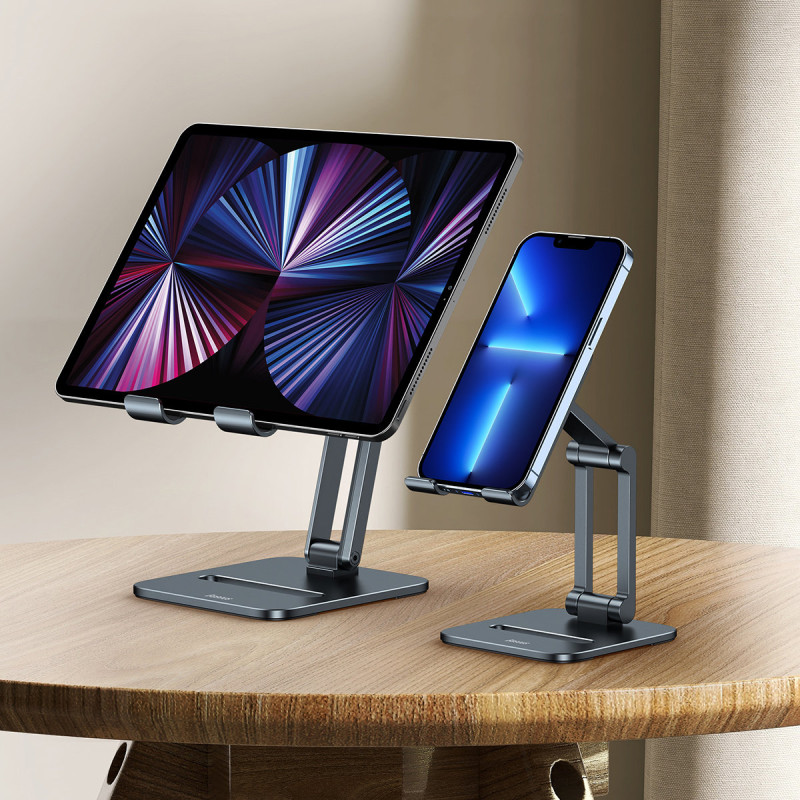 Metalinis stovas išmaniajam telefonui Desktop Biaxial Sulankstomas iki 7 colių pilkos spalvos