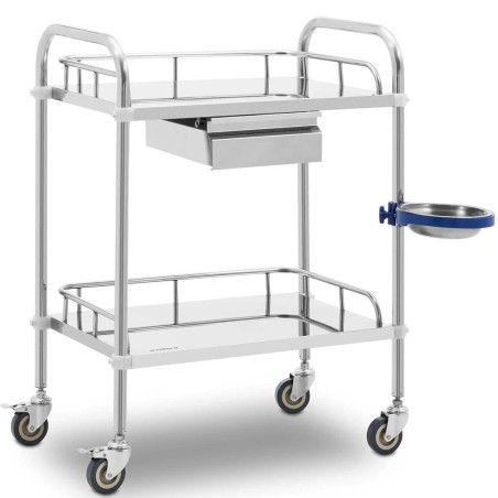 Kosmetinio gydymo laboratorinis vežimėlis iš plieno 2 lentynos 1 stalčius 65 x 58 x 86 cm 20 kg Kosmetinio gydymo laboratorinis vežimėlis iš plieno 2 lentynos 1 stalčius 65 x 58 x 86 cm 20 kg