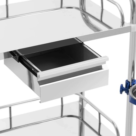 Kosmetinio gydymo laboratorinis vežimėlis iš plieno 2 lentynos 1 stalčius 65 x 58 x 86 cm 20 kg Kosmetinio gydymo laboratorinis vežimėlis iš plieno 2 lentynos 1 stalčius 65 x 58 x 86 cm 20 kg