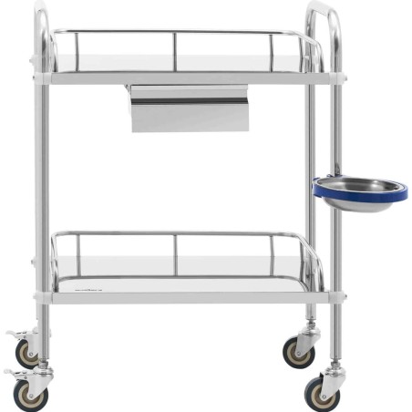 Kosmetinio gydymo laboratorinis vežimėlis iš plieno 2 lentynos 1 stalčius 65 x 58 x 86 cm 20 kg Kosmetinio gydymo laboratorinis vežimėlis iš plieno 2 lentynos 1 stalčius 65 x 58 x 86 cm 20 kg