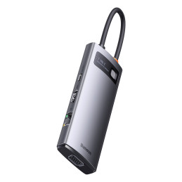 Prijungimo stotis HUB 7in1 USB-C 1xHDMI 1xVGA 3xUSB 3.2 1xPower Delivery RJ-45 Ethernet pilka spalva
