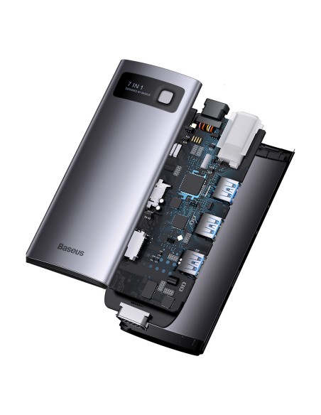 Prijungimo stotis HUB 7in1 USB-C 1xHDMI 1xVGA 3xUSB 3.2 1xPower Delivery RJ-45 Ethernet pilka spalva Prijungimo stotis HUB 7in1 USB-C 1xHDMI 1xVGA 3xUSB 3.2 1xPower Delivery RJ-45 Ethernet pilka spalva