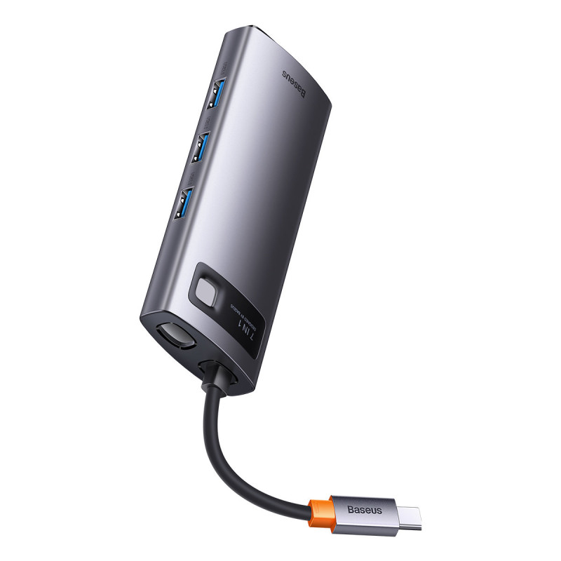 Prijungimo stotis HUB 7in1 USB-C 1xHDMI 1xVGA 3xUSB 3.2 1xPower Delivery RJ-45 Ethernet pilka spalva