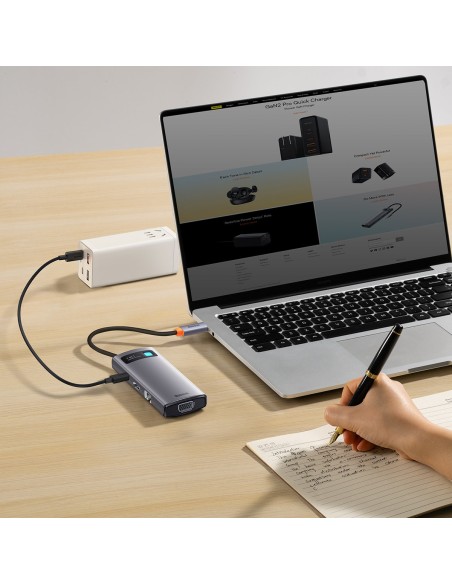 Prijungimo stotis HUB 7in1 USB-C 1xHDMI 1xVGA 3xUSB 3.2 1xPower Delivery RJ-45 Ethernet pilka spalva Prijungimo stotis HUB 7in1 USB-C 1xHDMI 1xVGA 3xUSB 3.2 1xPower Delivery RJ-45 Ethernet pilka spalva