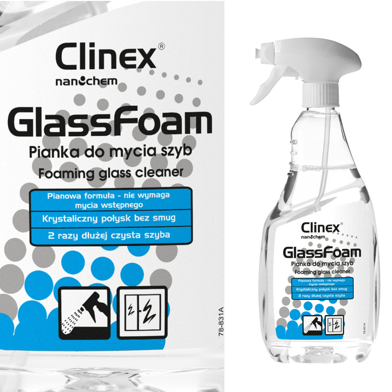 Profesionalios putos veidrodinio stiklo plovimui be dryžių ir dėmių CLINEX Glass Foam 650ML