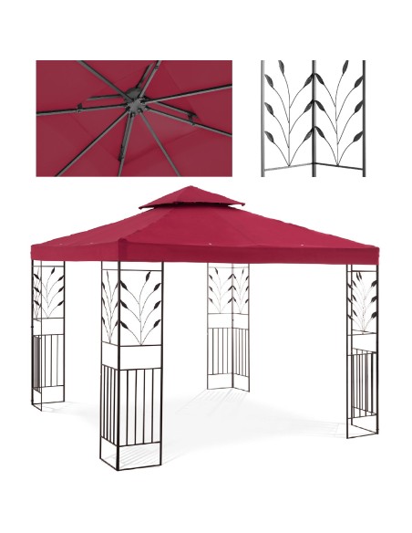 Sodo paviljono pavėsinė su ornamentu sulankstytas 3 x 3 x 2,6 m raudonojo vyno Sodo paviljono pavėsinė su ornamentu sulankstytas 3 x 3 x 2,6 m raudonojo vyno