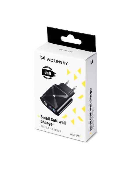 Mažas GaN 65 W įkroviklis su USB-C QC3.0 PD greito įkrovimo juodais prievadais