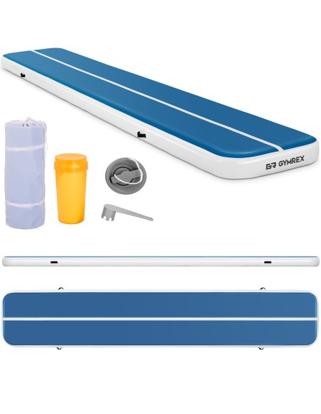 Čiužinio kilimėlis akrobatinis pripučiamas gimnastikos takelis 600 x 100 x 20 cm mėlyna ir balta